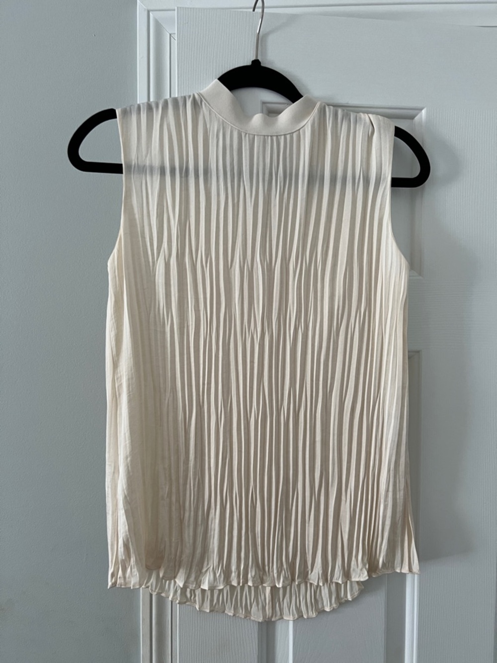Vince Cream Sleeveless Pleated Mock Neck Camisole